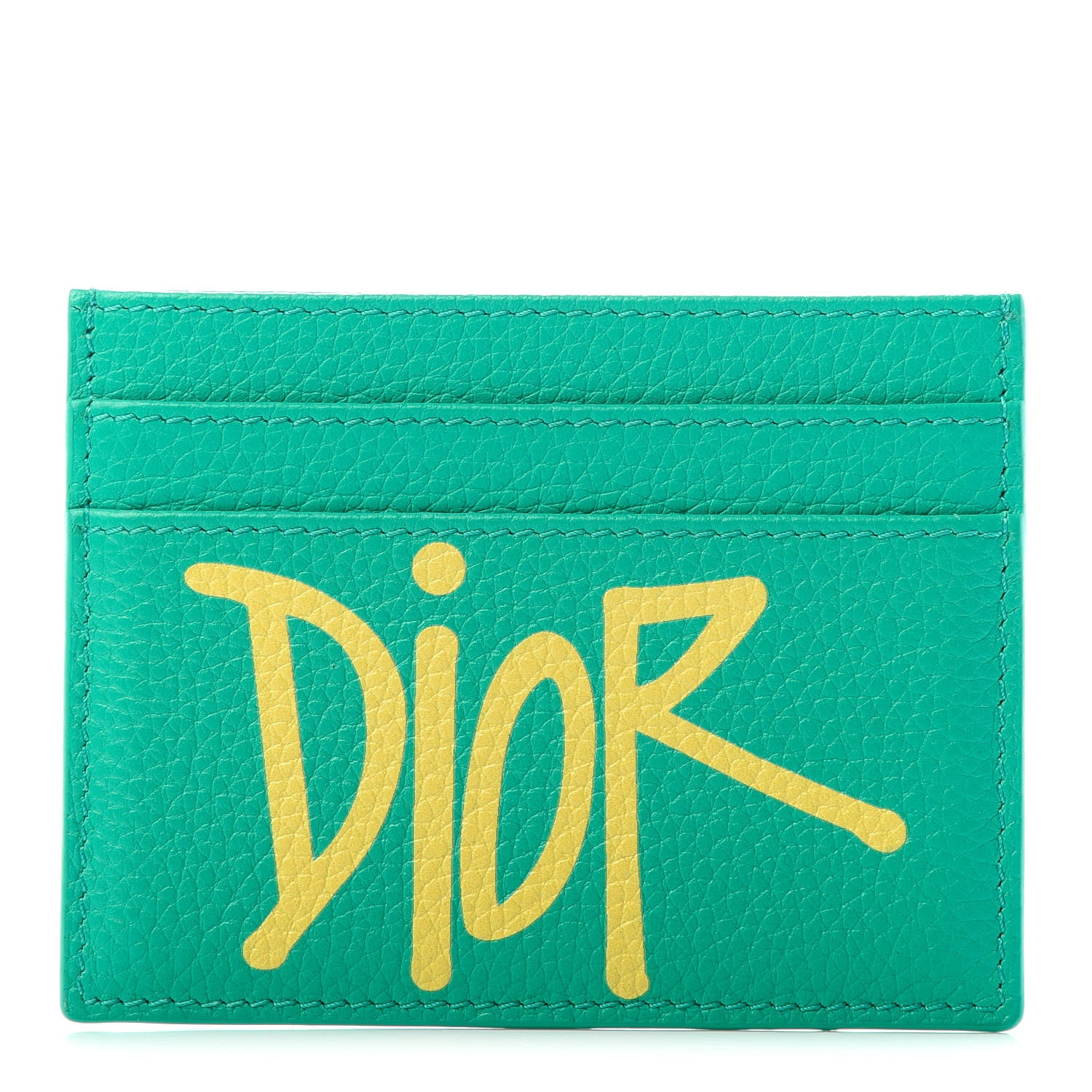 Christian Dior X SHAWN STUSSY Grained Calfskin Ox Head Card Holder Green Yellow 1 of 5