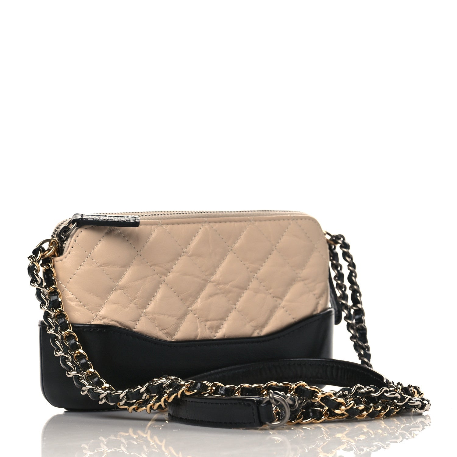 Chanel Aged Calfskin Quilted Small Gabrielle Clutch With Chain Beige Black 3 of 11