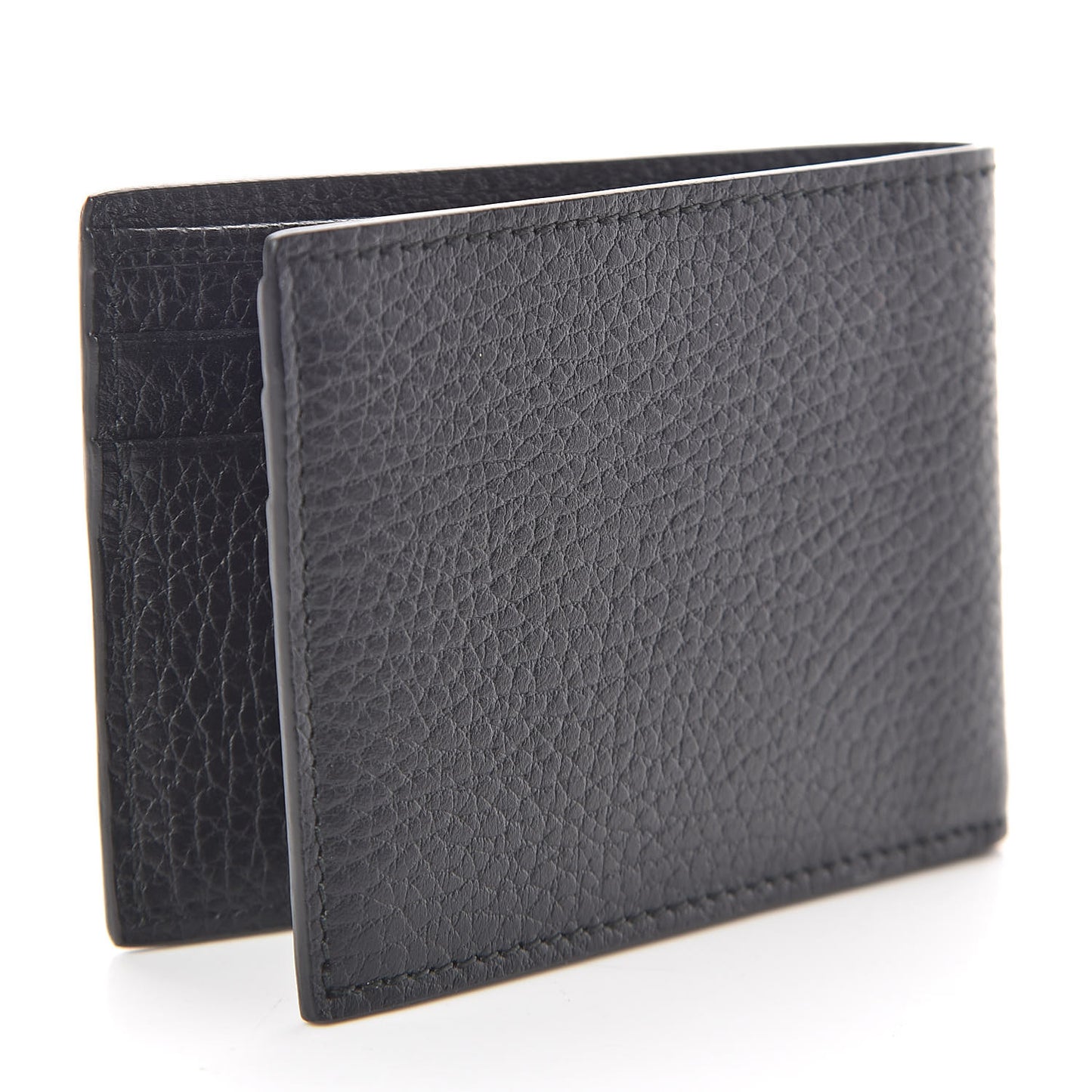 Pebbled Calfskin Bi-Fold Wallet Black