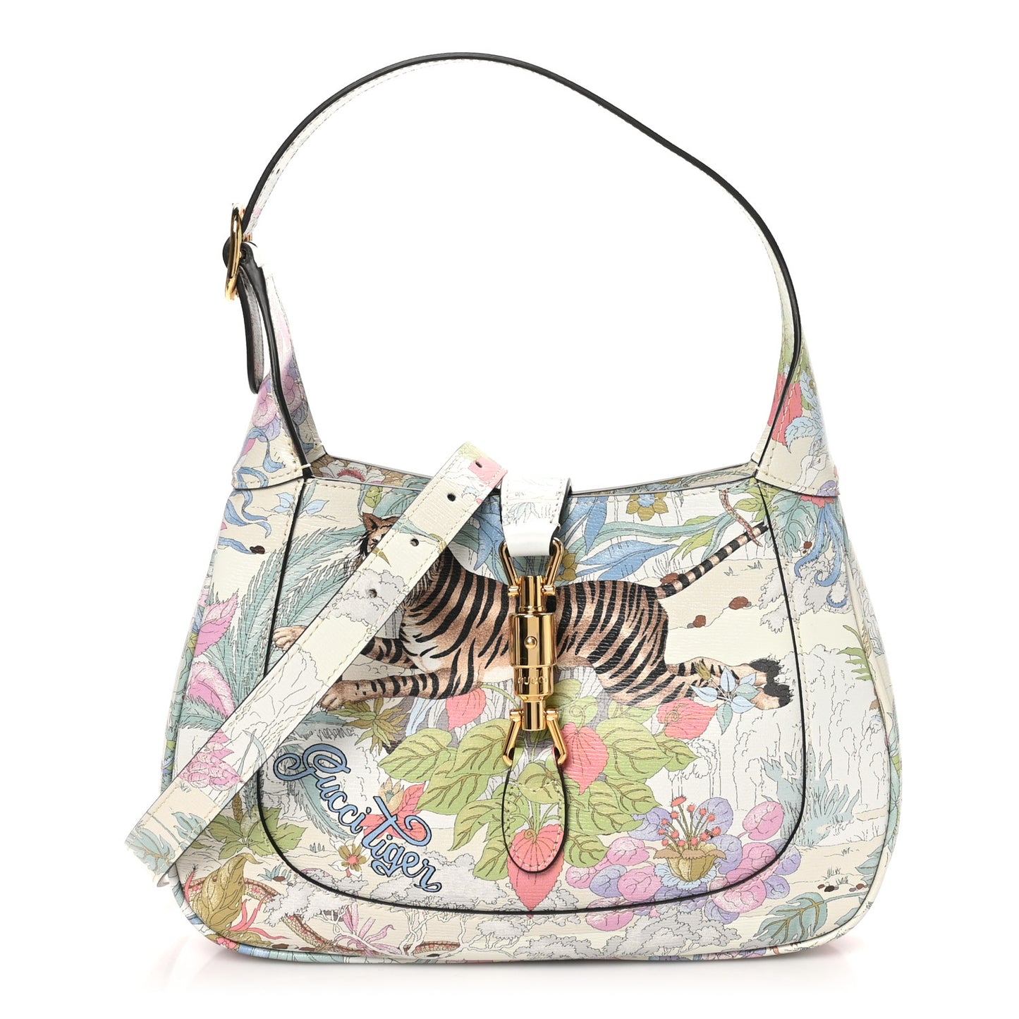 New Shangai Calfskin Tiger Savanah Small Jackie 1961 Hobo Chalky White Multicolor