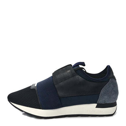 Balenciaga Mesh Calfskin Neoprene Suede Mens Race Runner Sneakers 42 Bleu Nuit 1 of 9
