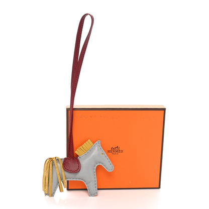 Hermes Milo Lambskin Grigri Rodeo Horse Bag Charm PM Bleu Glacier Curry Rouge H 5 of 5