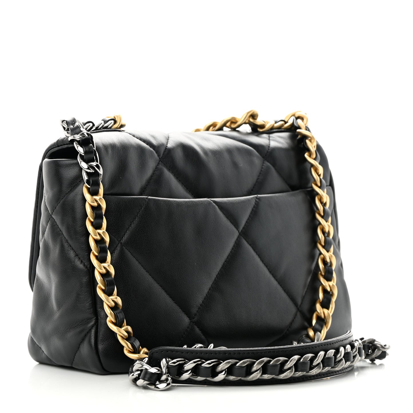Shiny Goatskin Quilted Medium Chanel 19 Flap Black
