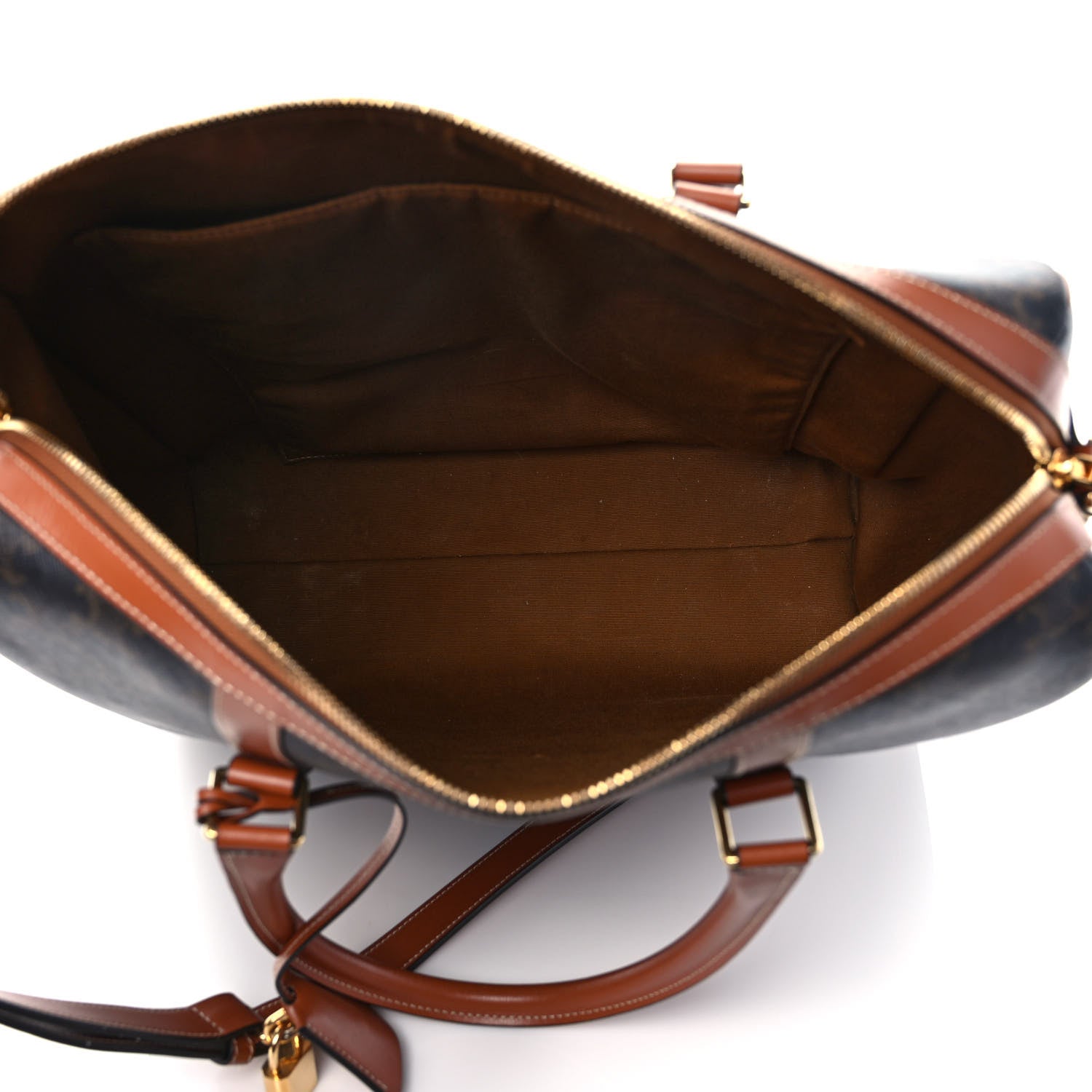 Celine Triomphe Canvas Calfskin Vertical Boston Bag Tan 4 of 10