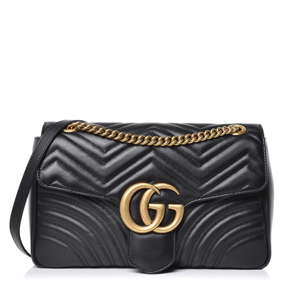 Gucci Calfskin Matelasse Medium GG Marmont Shoulder Bag Black 1 of 8