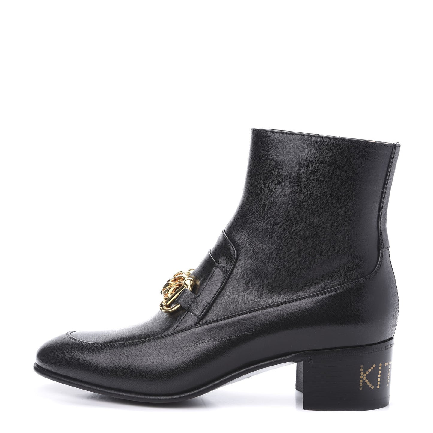 Goatskin Kitten Chain Horsebit Ankle Boots 38.5 Black