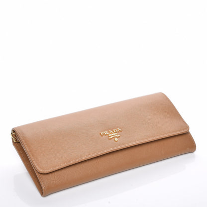 Prada Saffiano Metal Chain Wallet Caramel 4 of 7