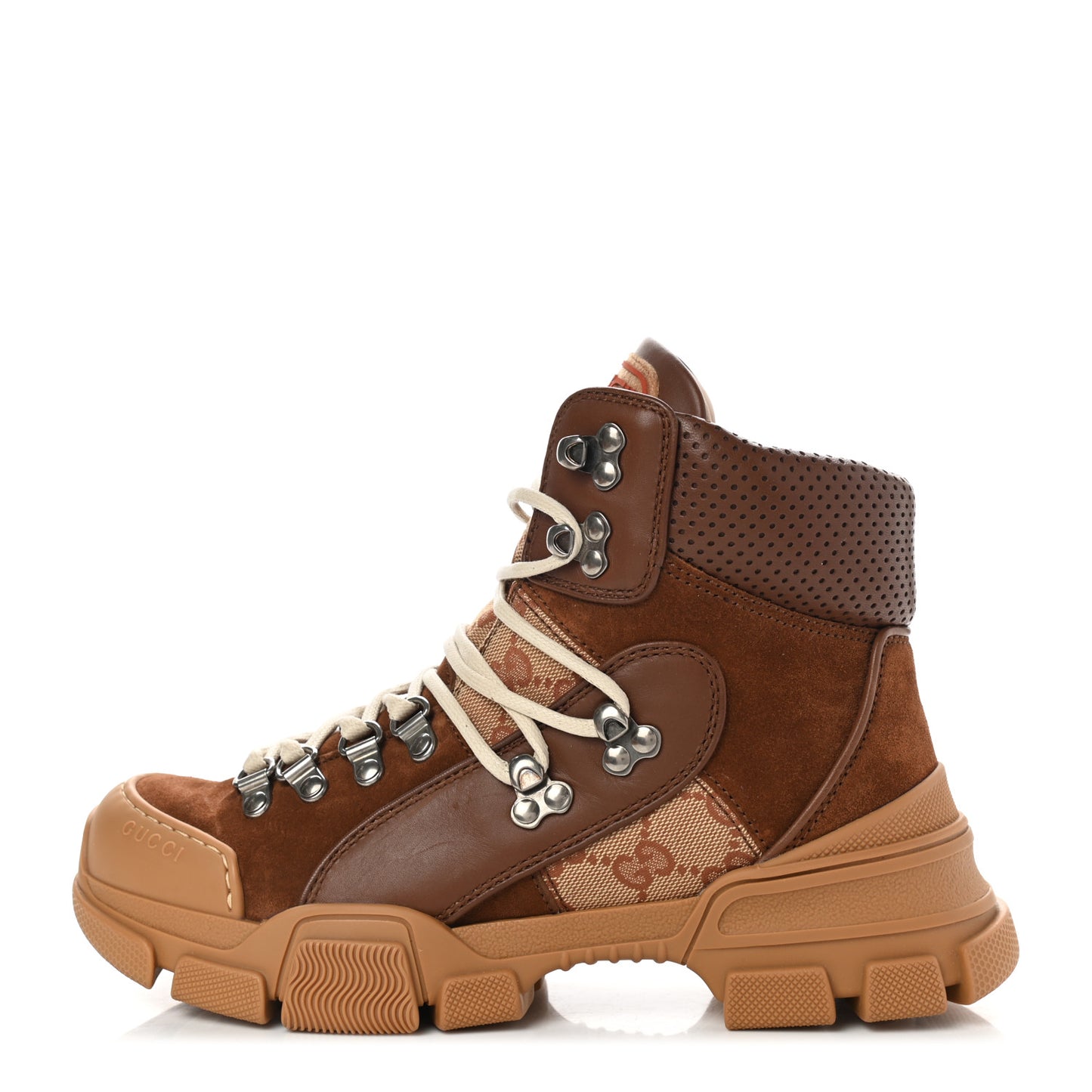 X SEGA Suede Calfskin GG Monogram Womens Flashtrek High-Top Sneakers 37 New Cuir Beige Ruggine