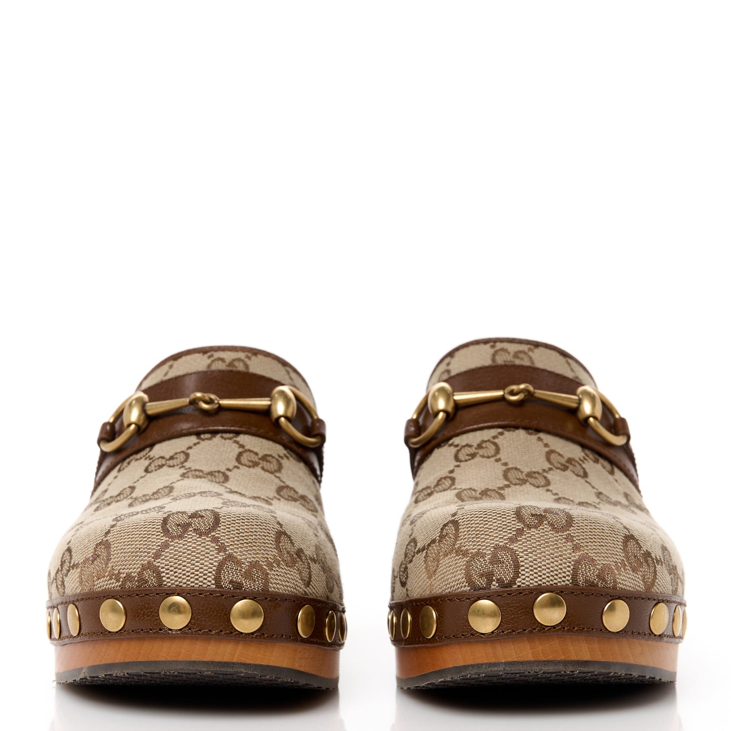 Monogram Goatskin Horsebit Clog Mules 37.5 Beige Ebony Brown Sugar