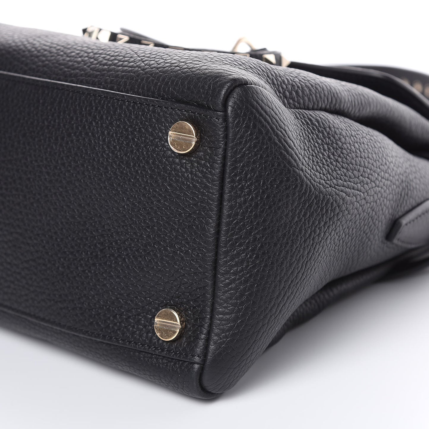 Grained Lagun Calfskin Rockstud Twiny Top Handle Bag Black