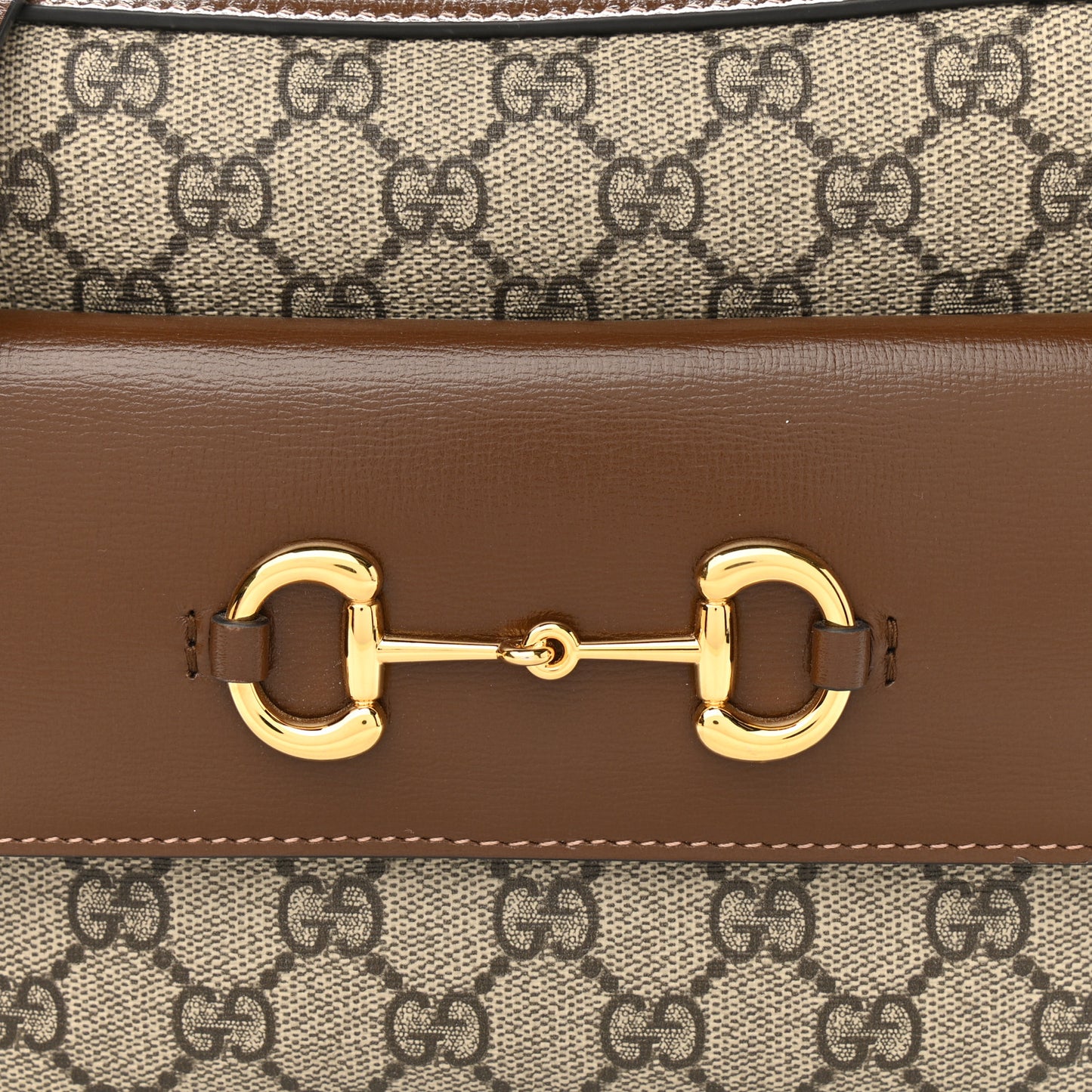 GG Supreme Monogram Small Horsebit 1955 Shoulder Bag Beige Brown Sugar