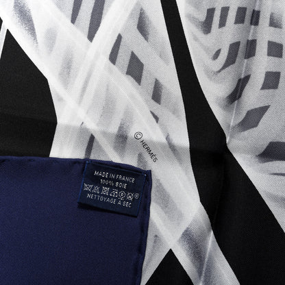 Hermes Silk Please Check In Scarf 90 Marine Black White 2 of 3