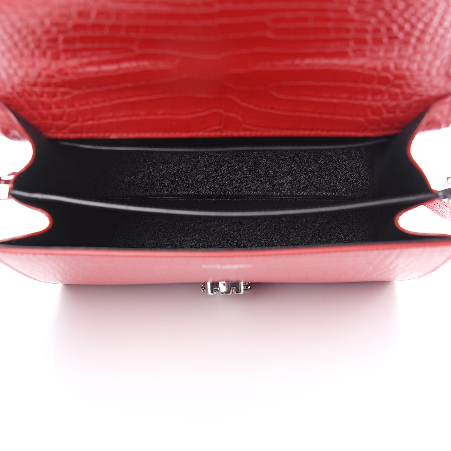 Calfskin Crocodile Embossed Medium Classic Monogram Cassandra Top Handle Red