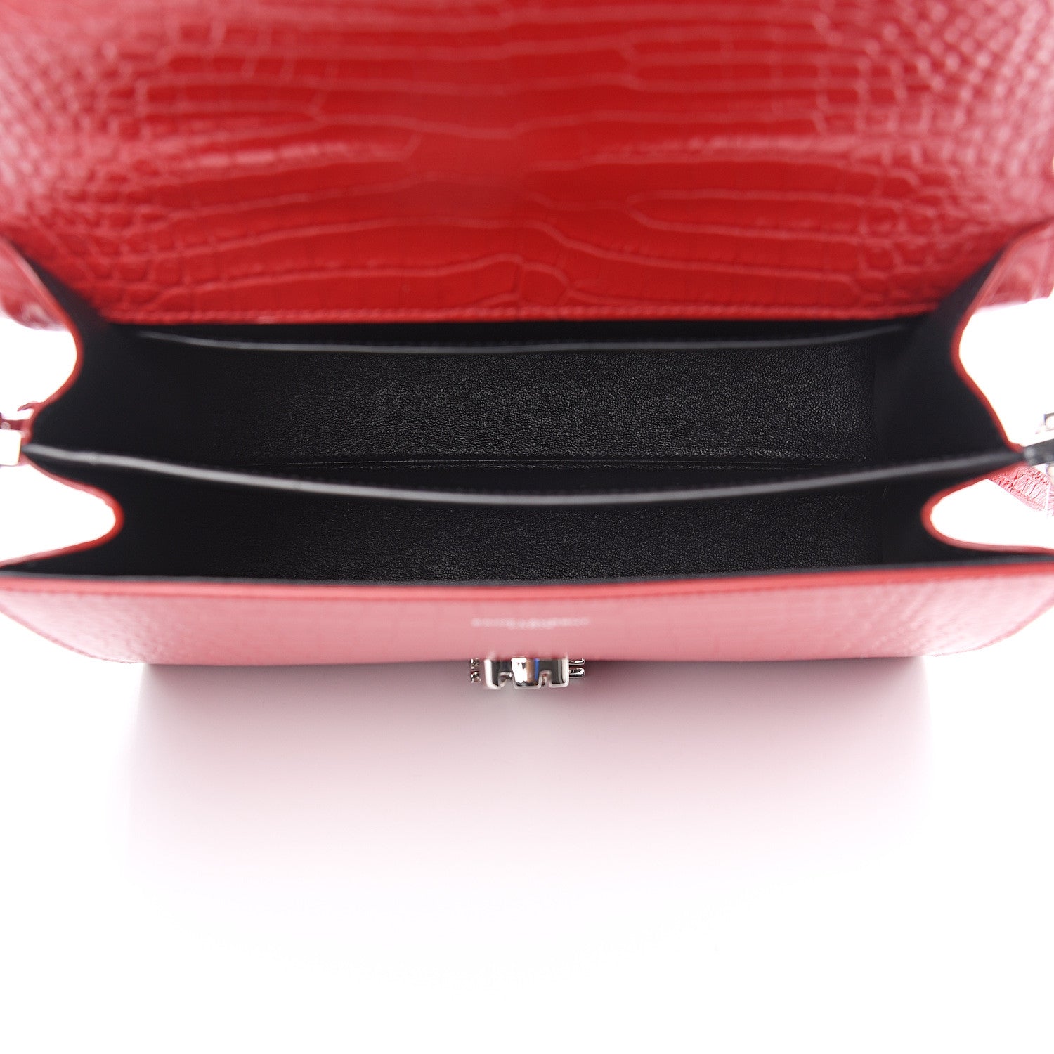 Saint Laurent Calfskin Crocodile Embossed Medium Classic Monogram Cassandra Top Handle Red 4 of 9