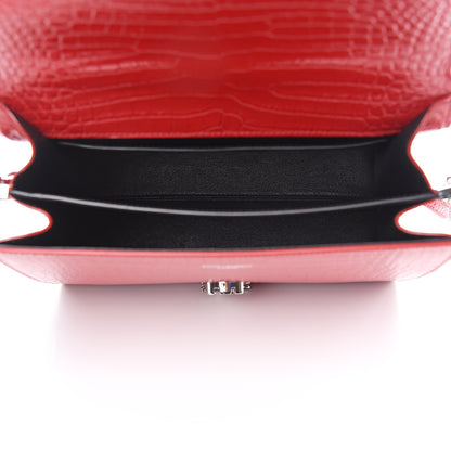 Saint Laurent Calfskin Crocodile Embossed Medium Classic Monogram Cassandra Top Handle Red 4 of 9