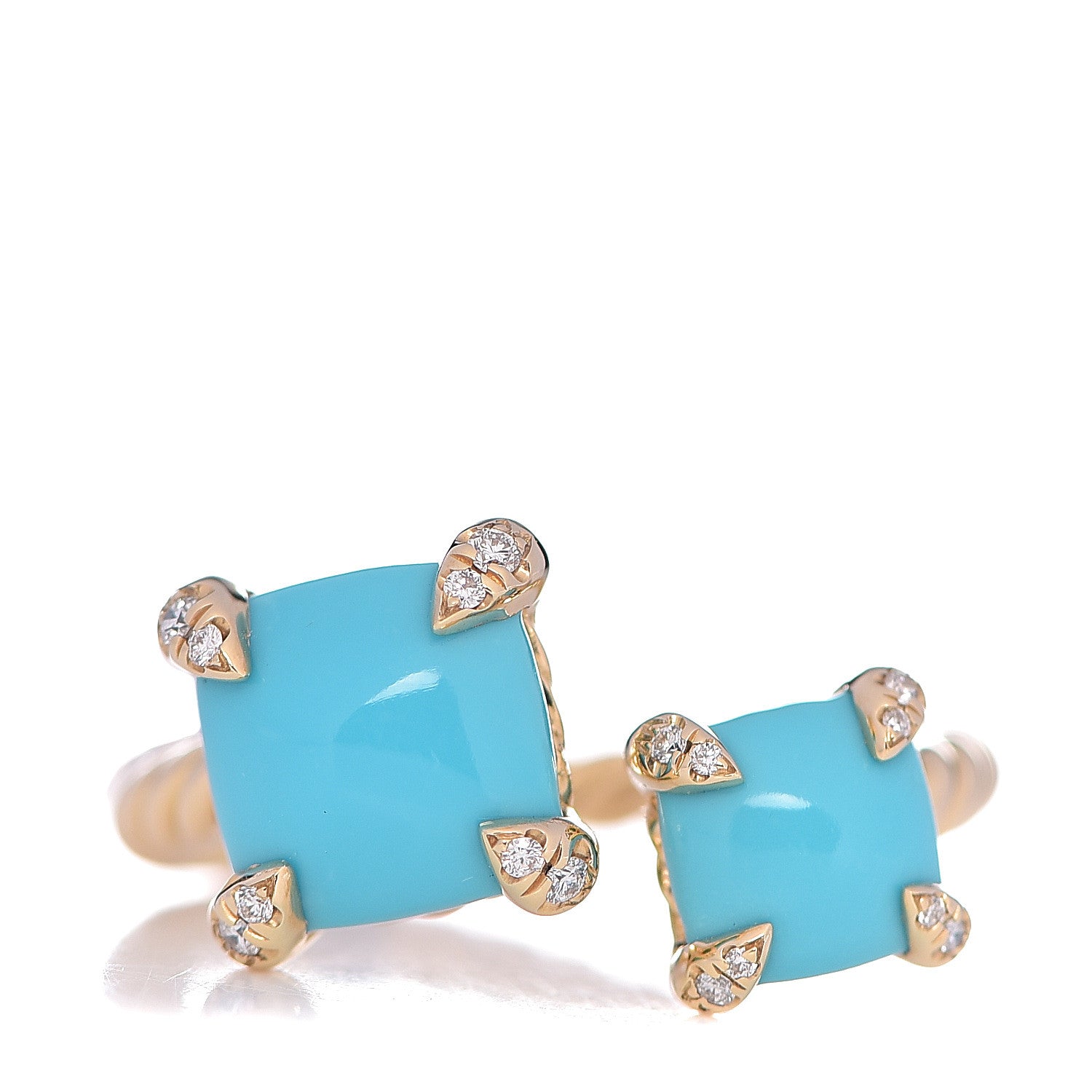 David Yurman 18K Yellow Gold Diamond Turquoise Chatelaine Bypass Ring 54 7 1 of 6