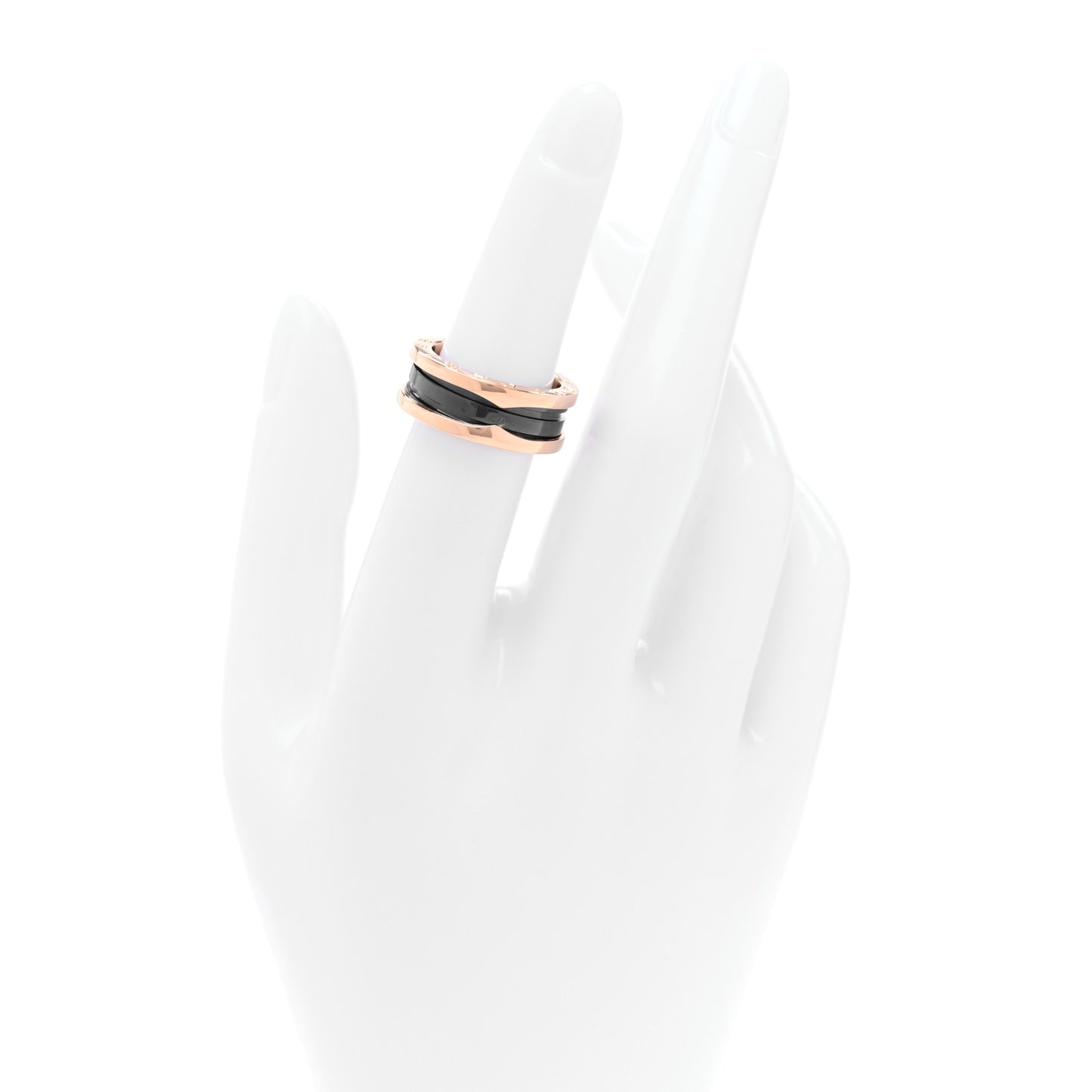 18K Rose Gold Black Ceramic B.Zero1 Two-Band Ring 52 6