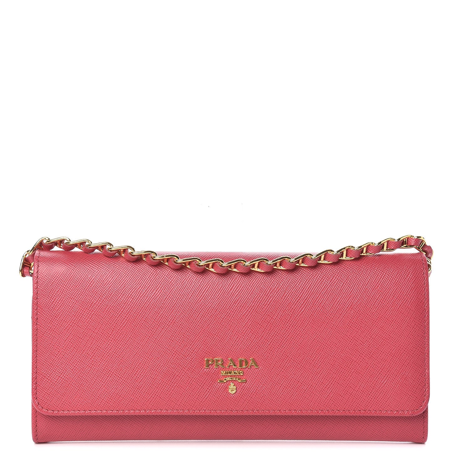 Prada Saffiano Metal Oro Chain Wallet Peonia 1 of 12