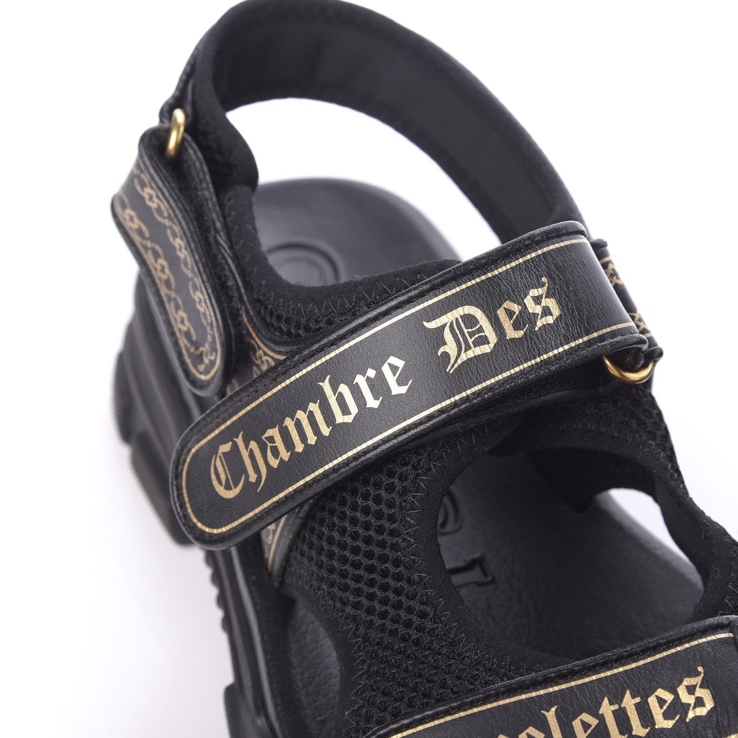 Gucci Nappa Mesh Chambre des Squelettes Mens Aguru Sandals 9 Black Gold 8 of 13