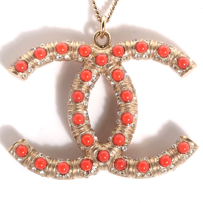Chanel Beaded Large CC Pendant Necklace Orange Gold 3 of 4