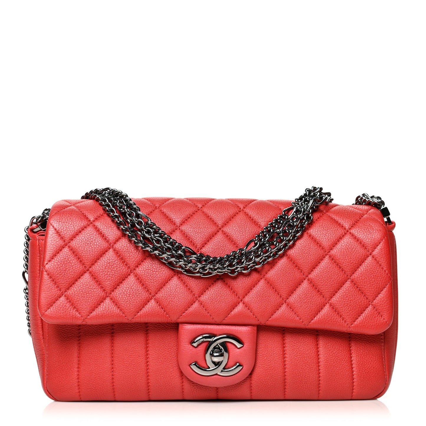 Calfskin Quilted Multi Chain Flap Red