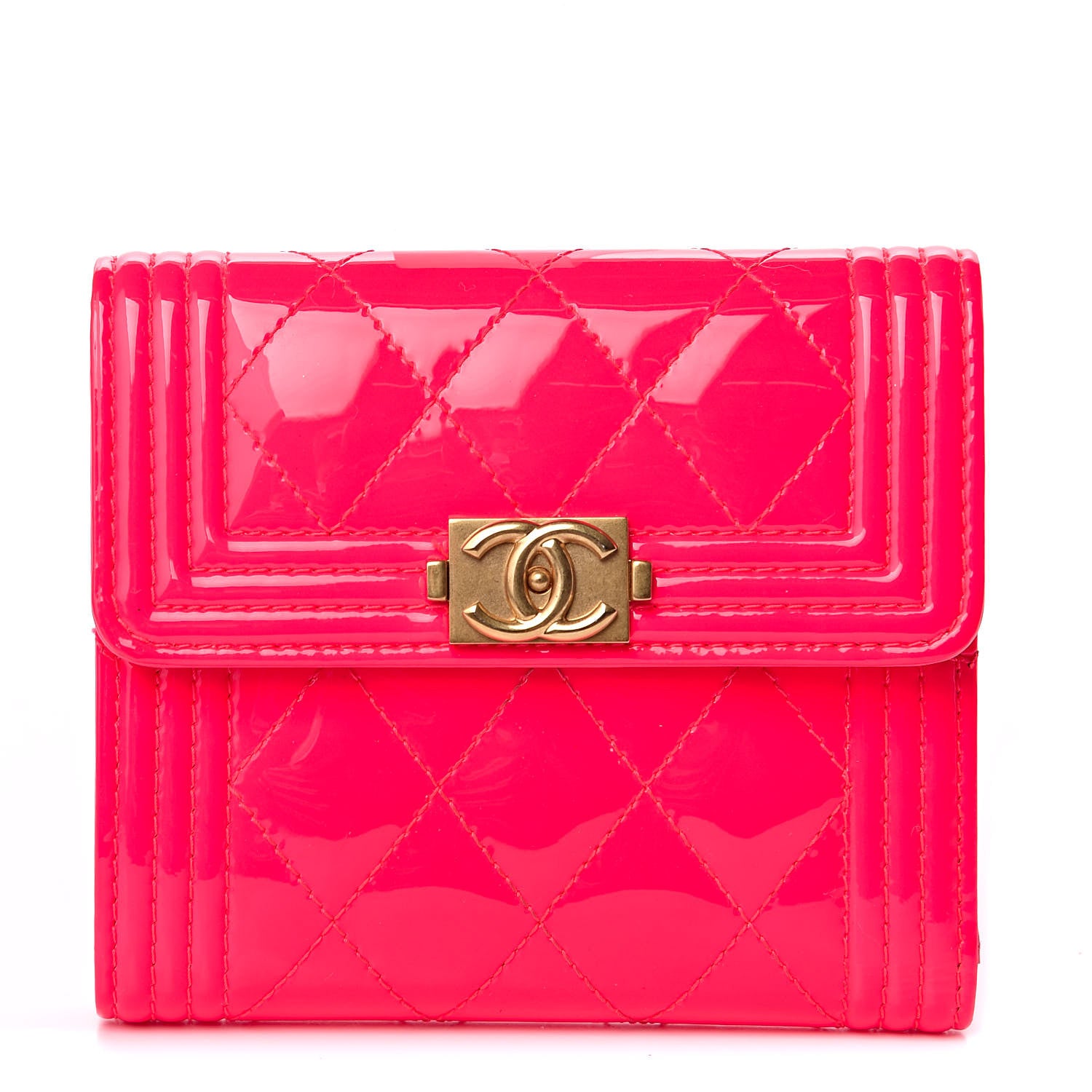 Chanel Patent Quilted Compact Boy Wallet Pink 1 of 9