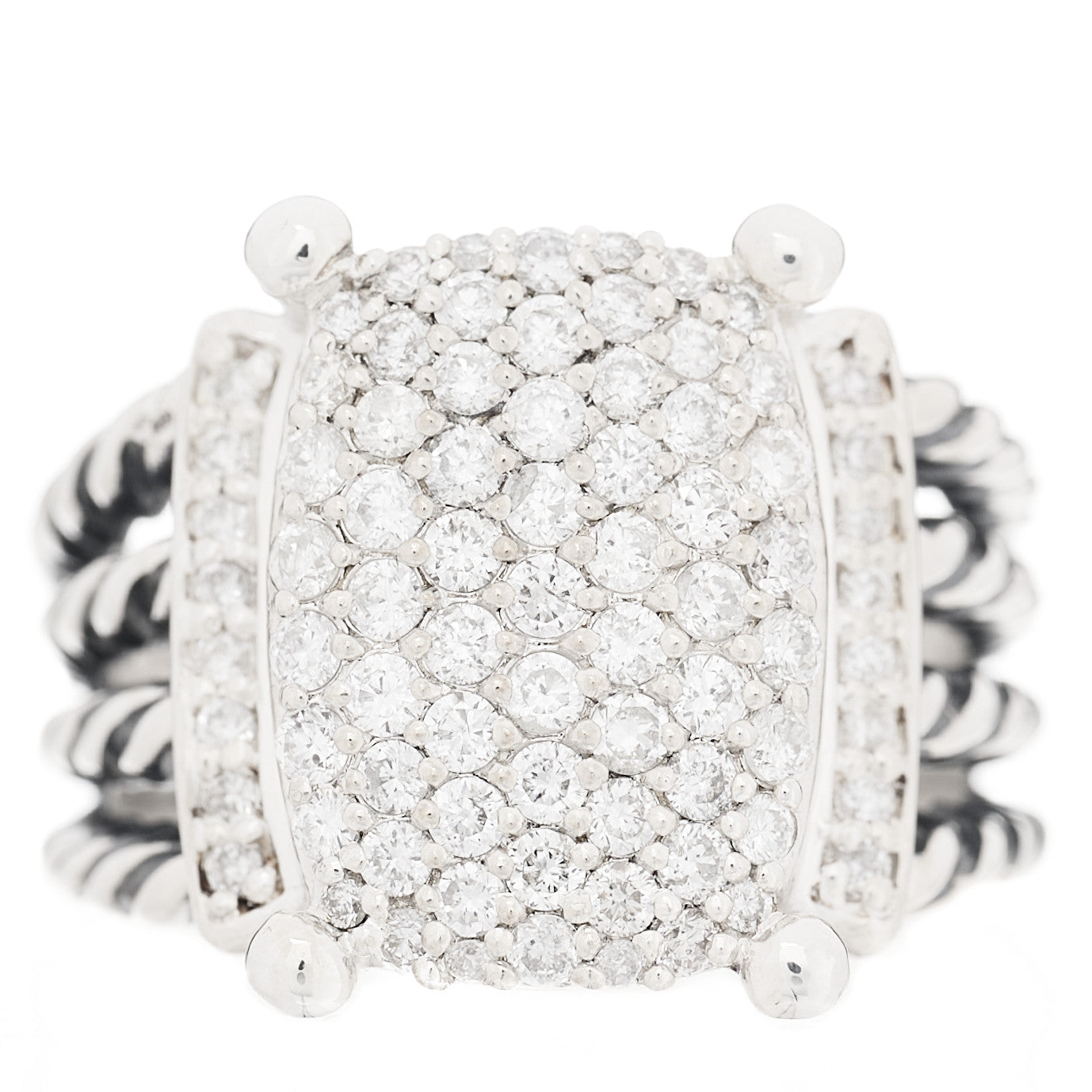 David Yurman Sterling Silver Diamond 16mm Wheaton Ring 56 7.5 1 of 4