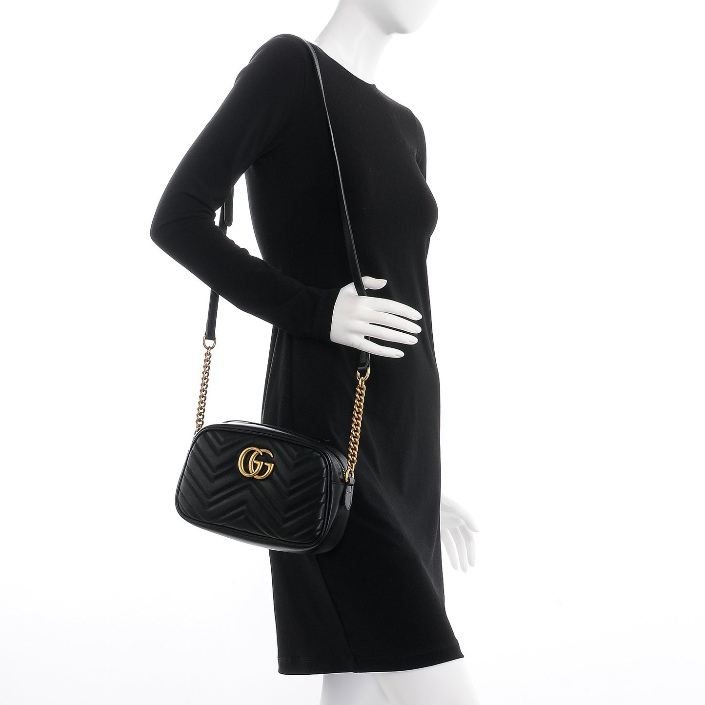 Calfskin Matelasse Small GG Marmont Chain Shoulder Bag Black