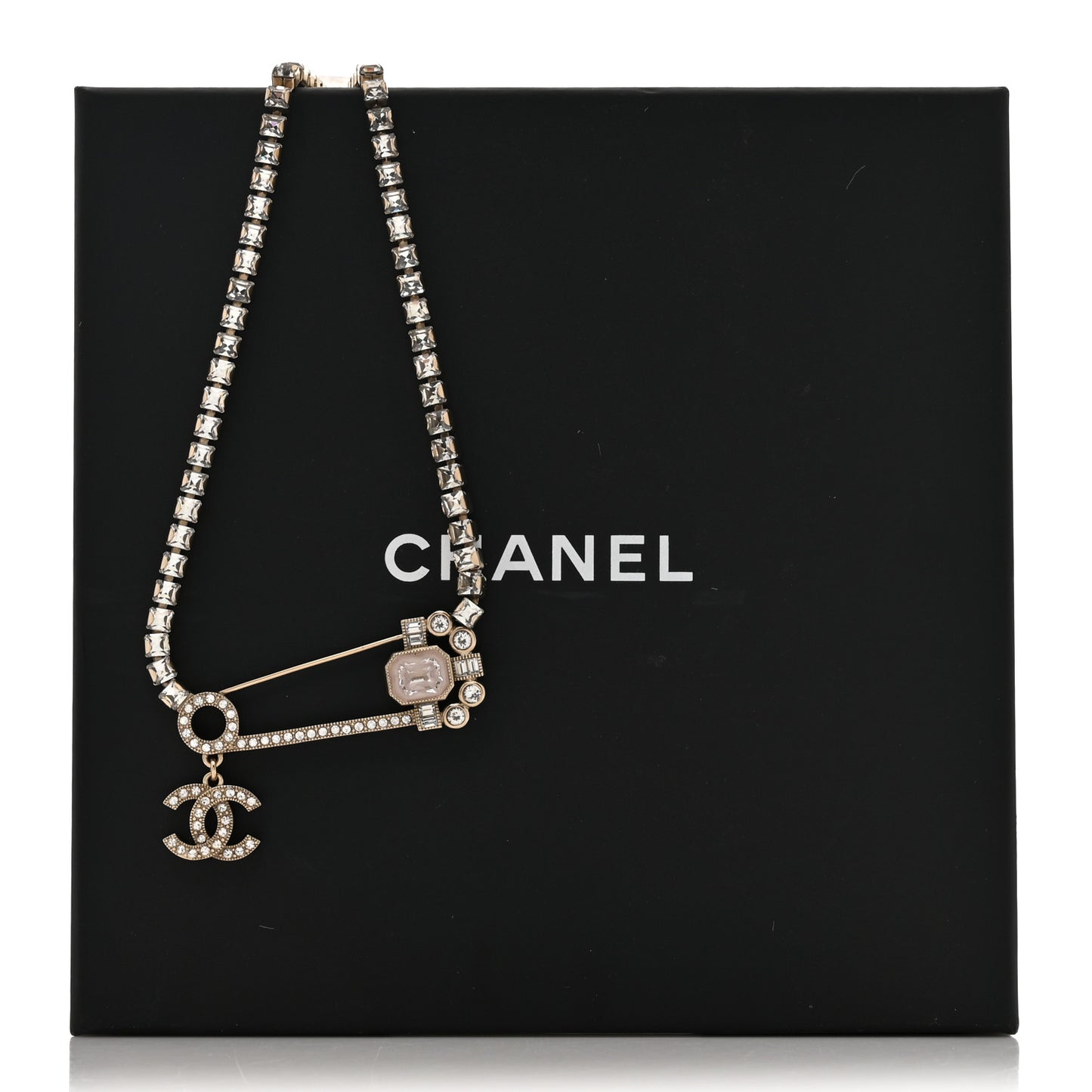 Crystal Pin Necklace Gold Pink