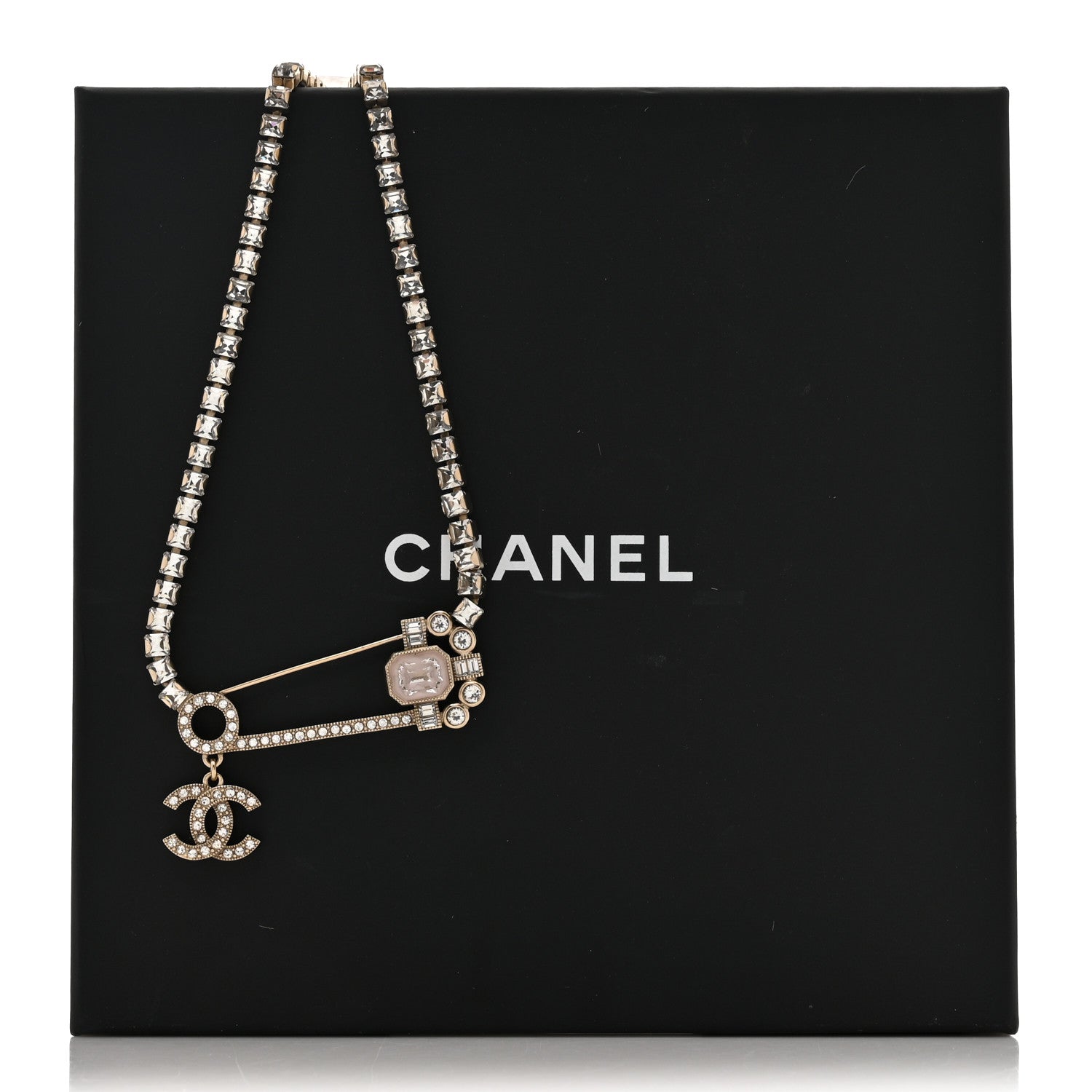 Chanel Crystal Pin Necklace Gold Pink 5 of 5