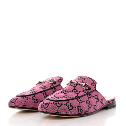 Gucci Canvas GG Monogram Horsebit Womens Princetown Slippers 37.5 Pink Blue 3 of 11