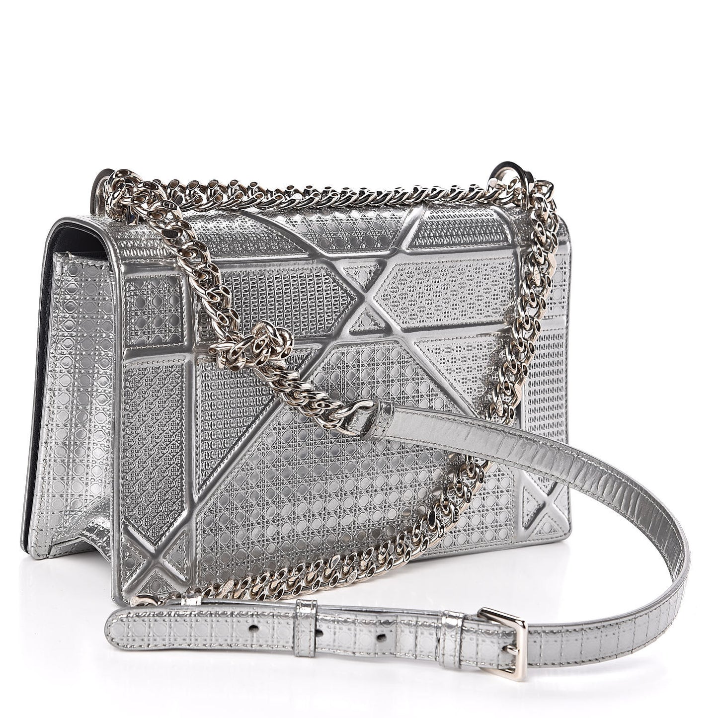 Metallic Patent Micro-Cannage Medium Diorama Flap Bag Silver