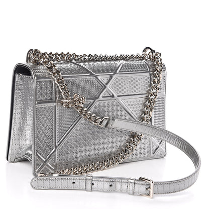 Christian Dior Metallic Patent Micro-Cannage Medium Diorama Flap Bag Silver 3 of 12