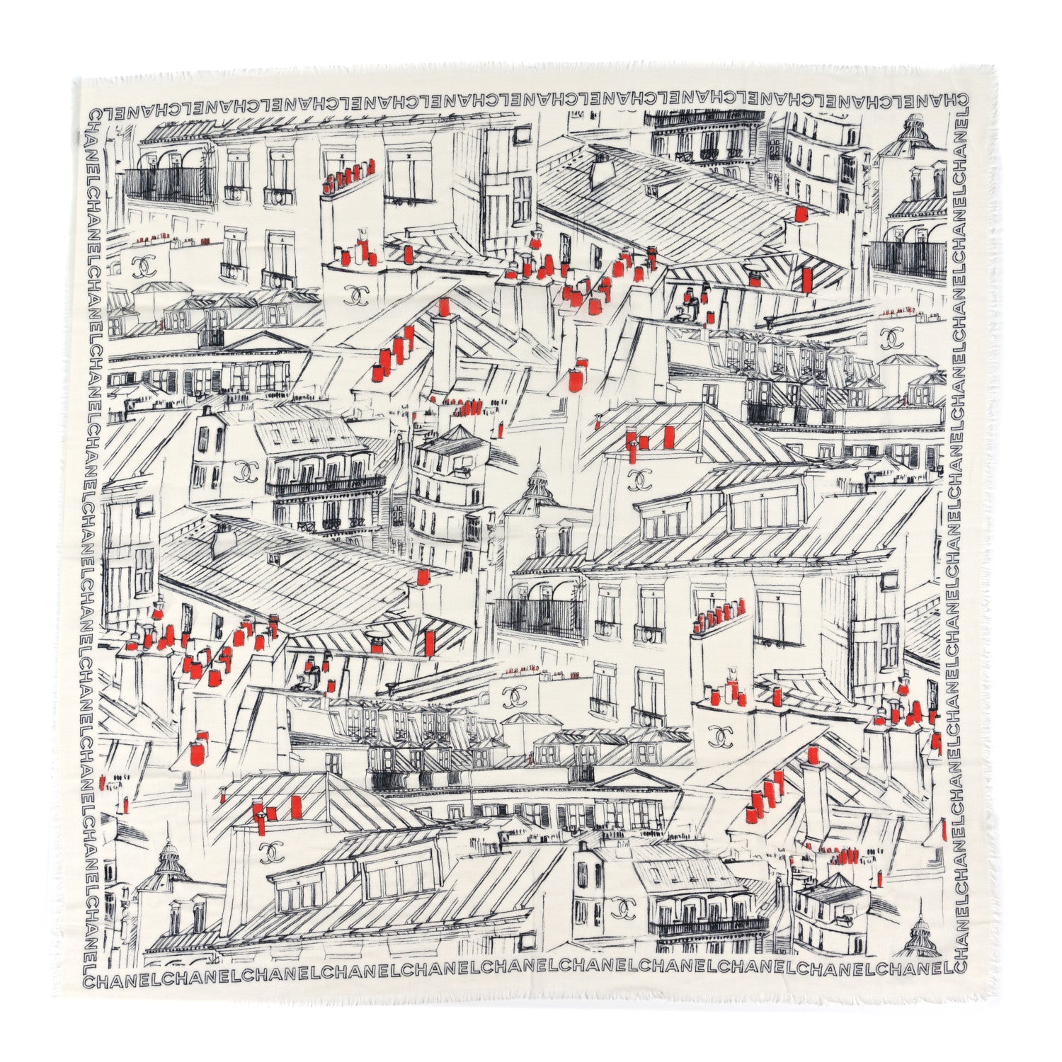 Chanel Cashmere CC Roof Scarf White Black 1 of 3