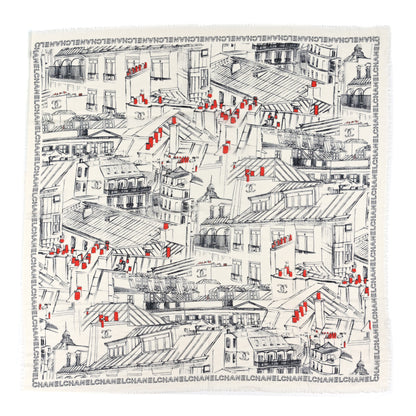 Chanel Cashmere CC Roof Scarf White Black 1 of 3