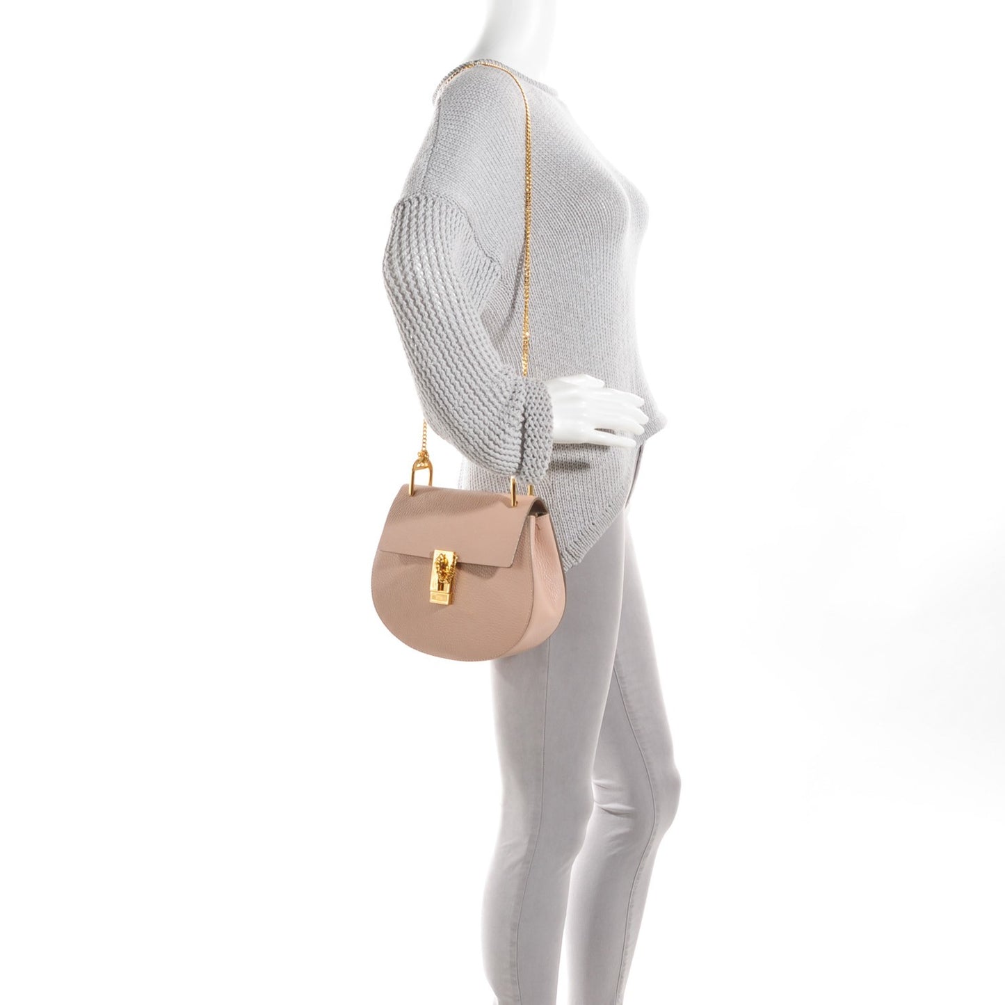 Grained Lambskin Drew Shoulder Bag Cement Pink