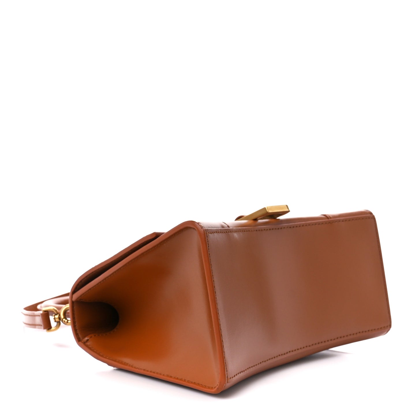 Shiny Box Calfskin Small Hourglass Top Handle Bag Camel