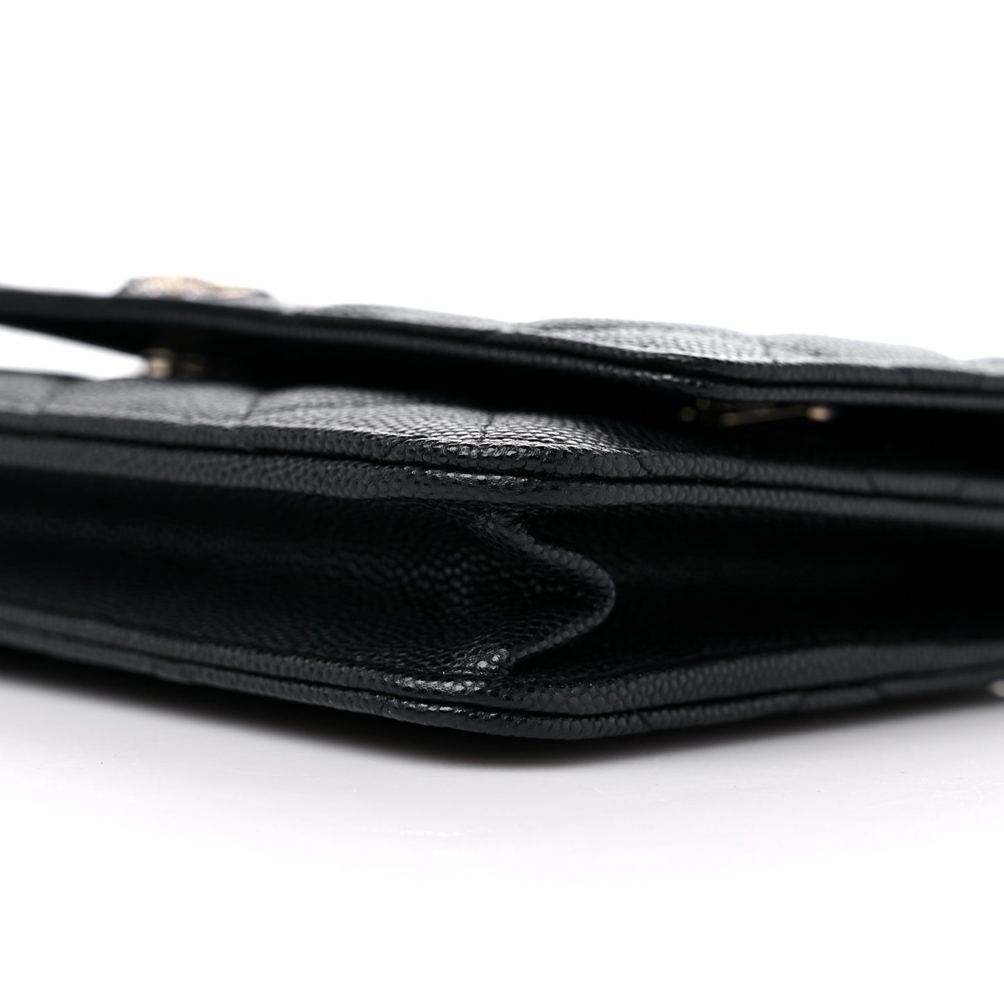Caviar Quilted Crystal Enamel CC Wallet On Chain WOC Black