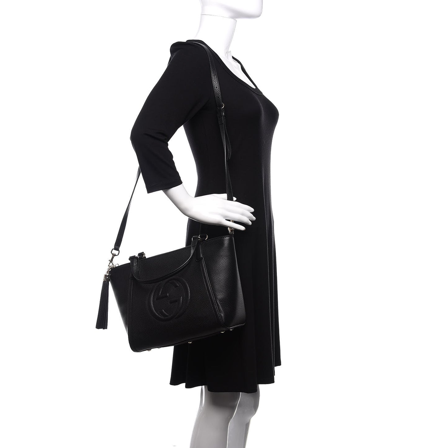 Pebbled Calfskin Small Soho Top Handle Bag Black