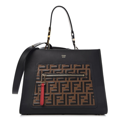 Fendi Vitello Century F is Fendi FF 1974 Embossed Small Runaway Satchel Black Maya 1 of 9
