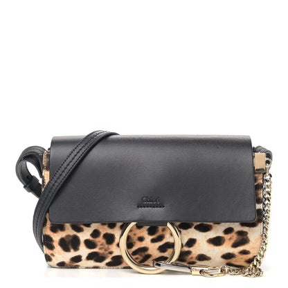 Chloe Calfskin Pony Hair Leopard Print Small Faye Shoulder Bag Abstract White 1 of 8
