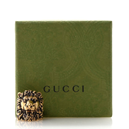Gucci Metal Lion Head Ring 59 8.75 Aged Gold 6 of 6