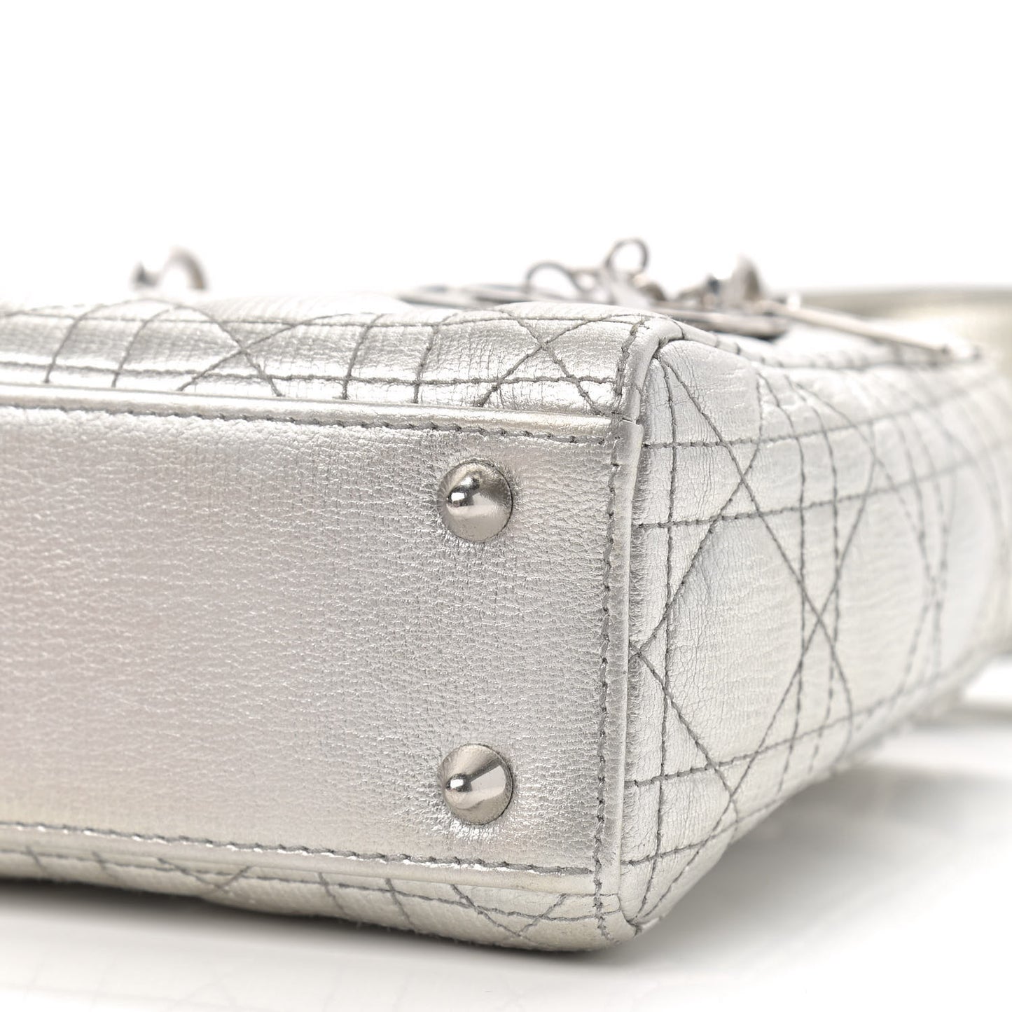 Metallic Grained Calfskin Cannage Small Lucky Badges My Lady Dior Silver