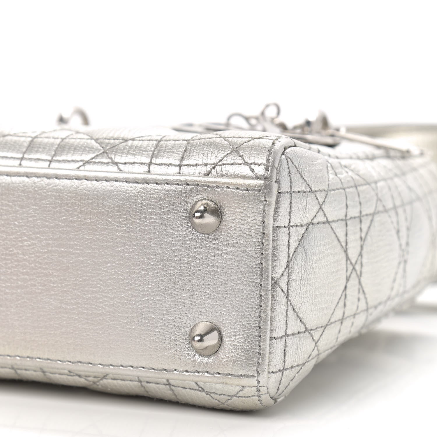 Christian Dior Metallic Grained Calfskin Cannage Small Lucky Badges My Lady Dior Silver 6 of 10