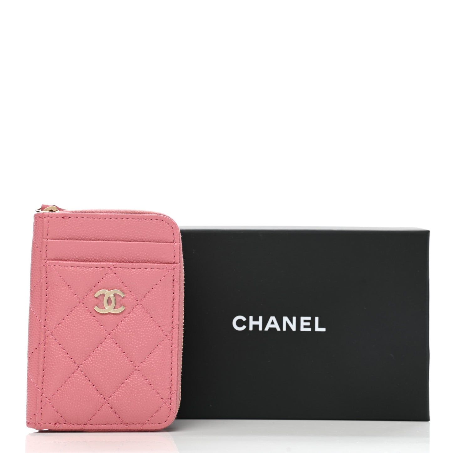 Caviar Quilted Zip Card Holder Pink