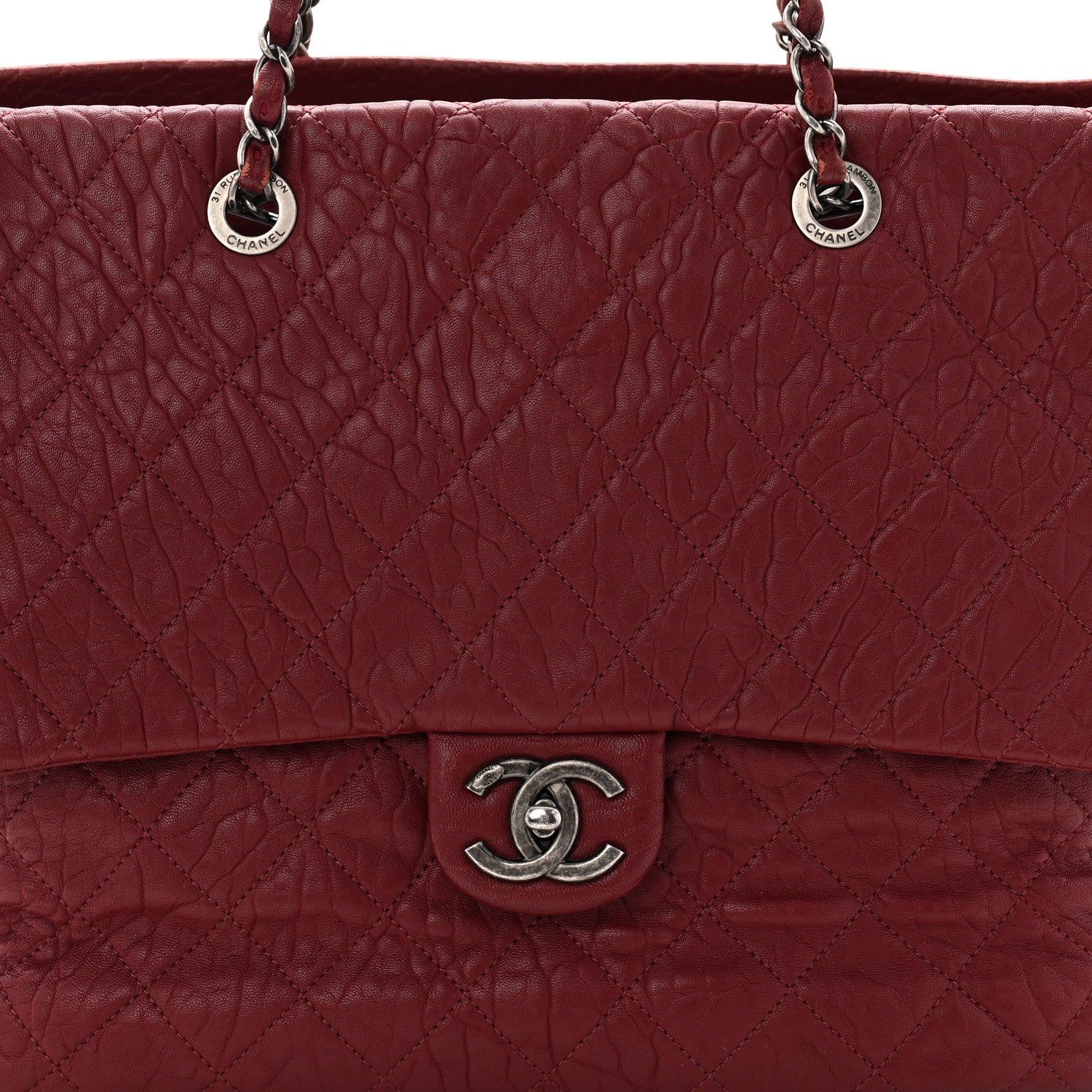 Chanel Crumpled Lambskin Quilted Large Tote Burgundy 8 of 11