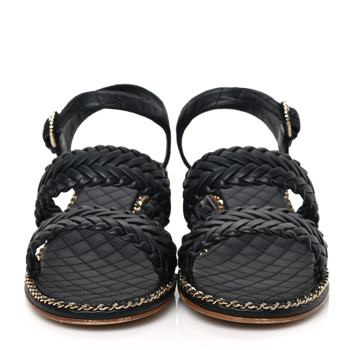 Calfskin Woven Chain Around CC Sandals 40.5 Black