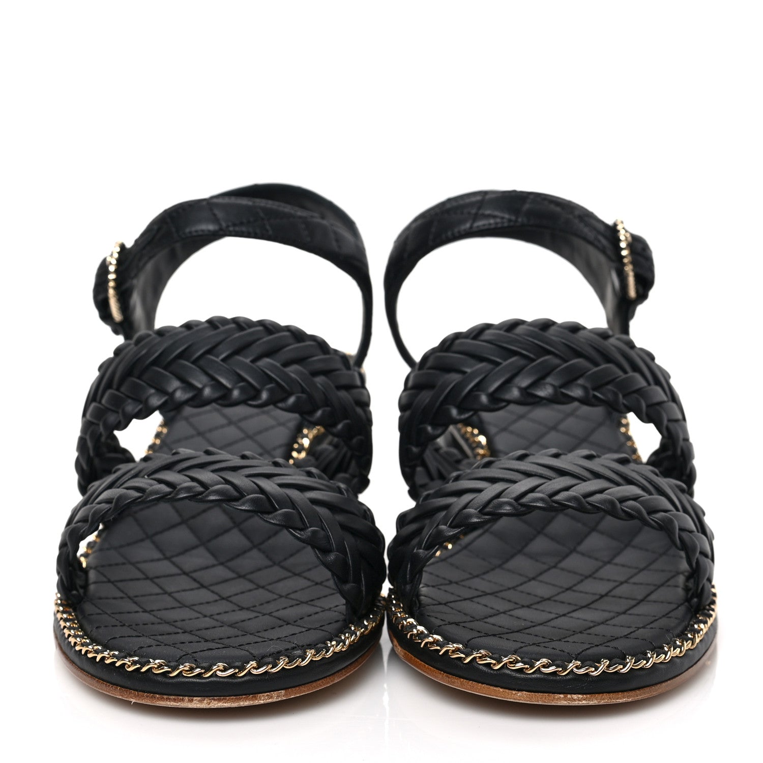 Chanel Calfskin Woven Chain Around CC Sandals 40.5 Black 2 of 9