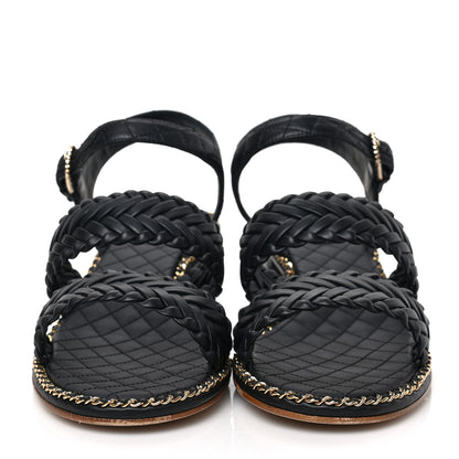 Chanel Calfskin Woven Chain Around CC Sandals 40.5 Black 2 of 9