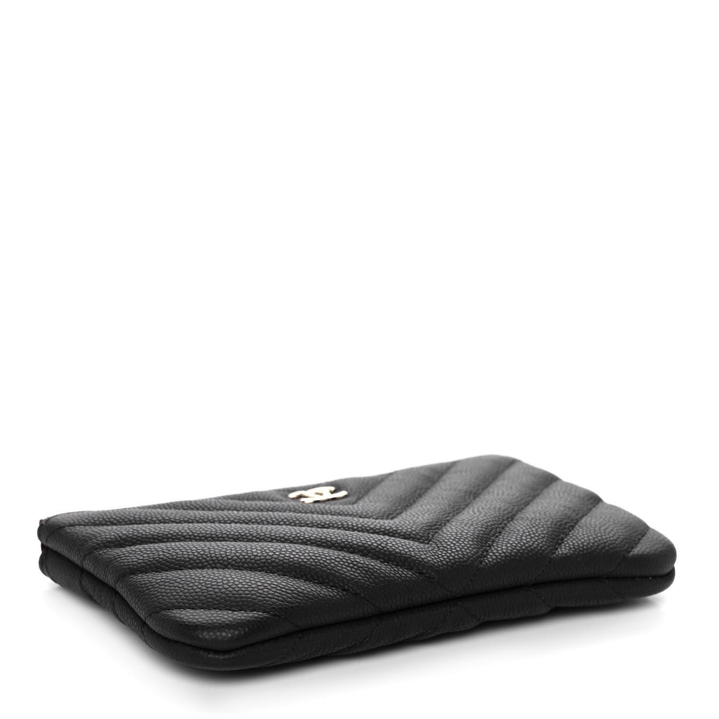 Caviar Chevron Quilted Small Cosmetic Case Black